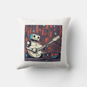 Rockin' Robots: Guitarist Robot Print Throw Pillow