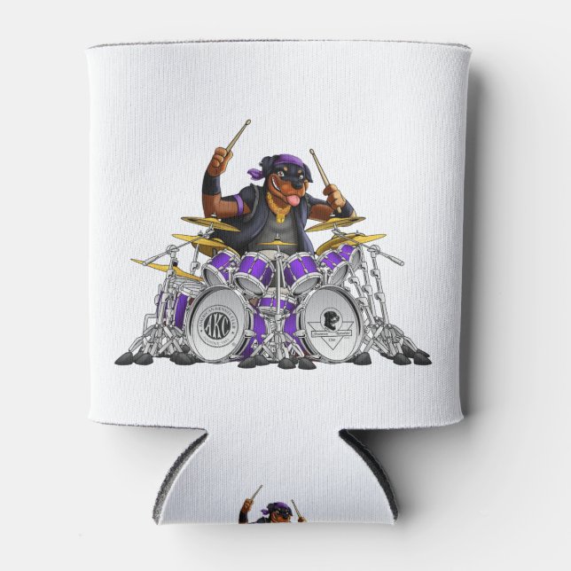 Rockin' Rottie Drummer Can Cooler (Front)