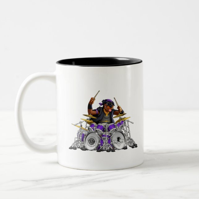 Rockin' Rottie Drummer Two-Tone Coffee Mug (Left)