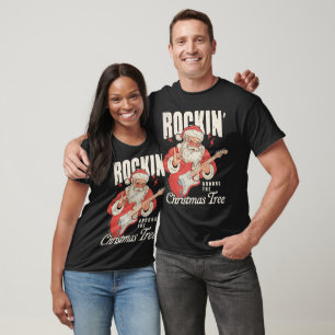 Rockin Santa Guitar Retro Christmas Art T-Shirt
