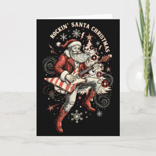Rockin Santa Playing Guitar Funny Christmas Retro Card