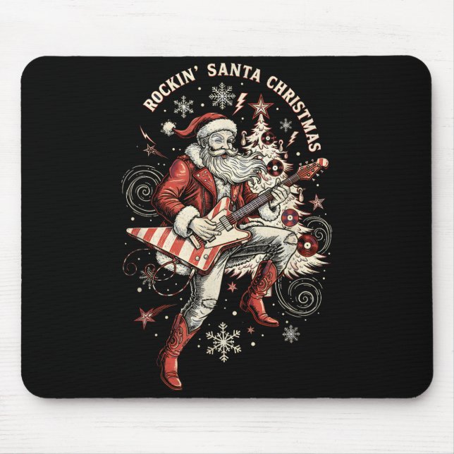 Rockin Santa Playing Guitar Funny Christmas Retro  Mouse Mat (Front)