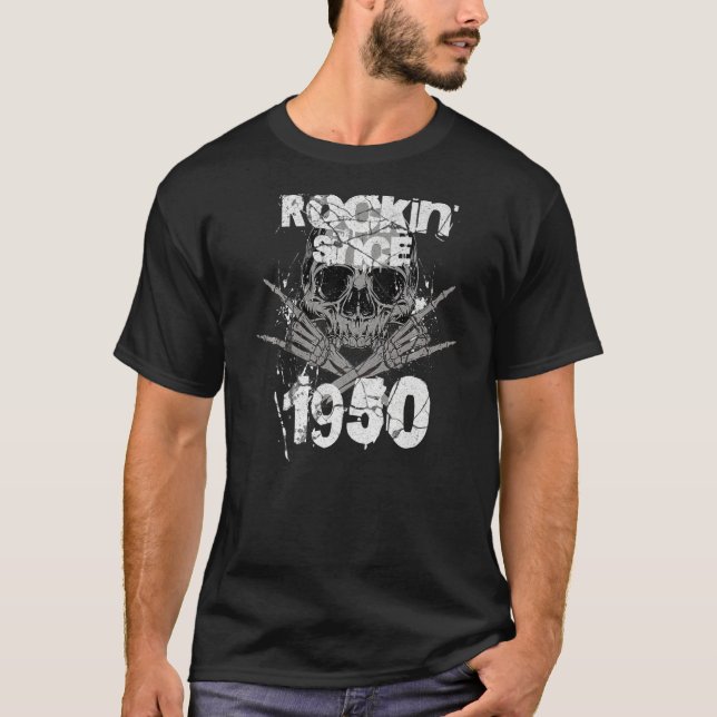Rockin Since 1964 Grunge Skull Rock Hands Birthday T-Shirt (Front)