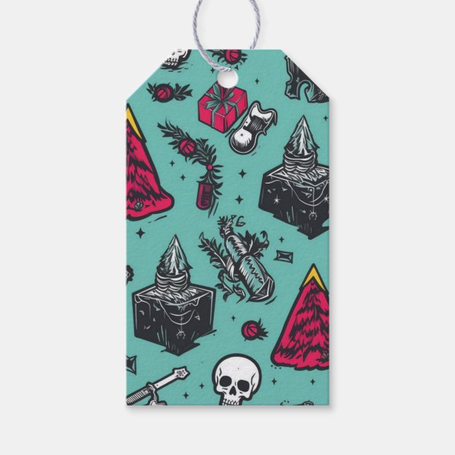 Rockin' Skull Gift Tags (Green/Black) (Front)