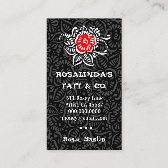 ROCKIN' TATTOO ROSE BUSINESS CARD (Front)