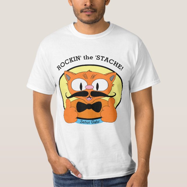Rockin' the 'Stache! Señor Gato™ Cartoon Cat T-Shirt (Front)