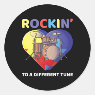 Rockin' To A Different Tune Autism Awareness Drumm Classic Round Sticker