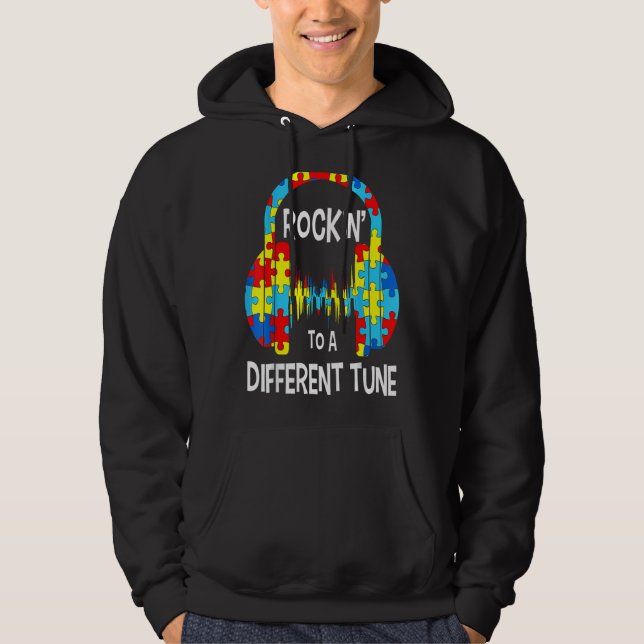 Rockin' To A Different Tune Autism Awareness Heads Hoodie (Front)