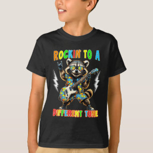 Rockin' To A Different Tune Autism Racoon Guitar P T-Shirt