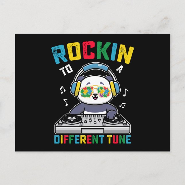 Rockin To A Different Tune Panda Autism Awareness Postcard (Front)