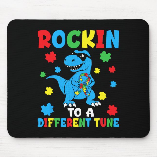Rockin To Different Tune Dinot-rex Autism Awarenes Mouse Mat (Front)