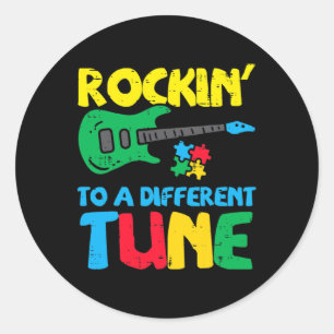 Rockin To Different Tune Guitar Autism Awareness M Classic Round Sticker
