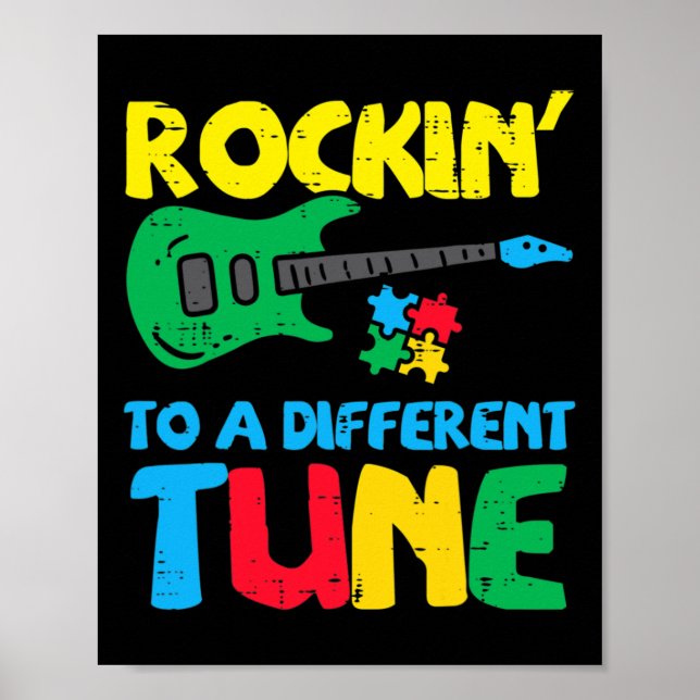 Rockin To Different Tune Guitar Autism Awareness M Poster (Front)