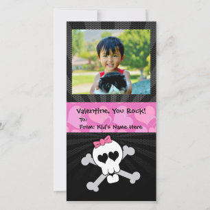 Rockin' Valentines Skull Monster Girl's Valentine Holiday Card