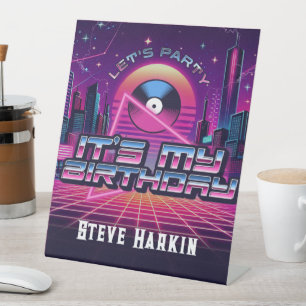 Rockin Vaporwave Party Pedestal Sign