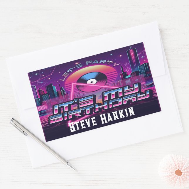 Rockin Vaporwave Party Rectangular Sticker (Envelope)