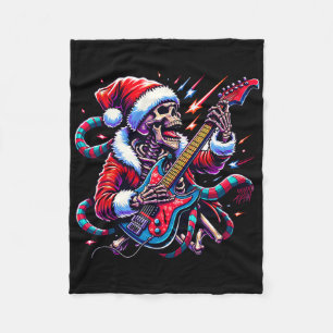 Rockin' Xmas Skeleton - Electric Guitar Holiday De Fleece Blanket