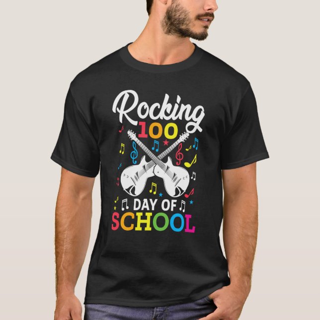 Rocking 100 Days of School Music Item Guitar Graph T-Shirt (Front)