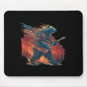 Rocking Bear With Electric Guitar And Burning Fore Mouse Mat