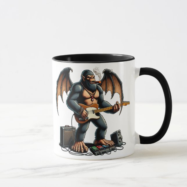 Rocking Bigfoot Shreds on Guitar Mug (Right)