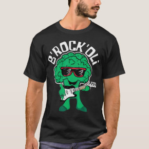 Rocking Broccoli Playing Guitar Veggie Vegetable V T-Shirt