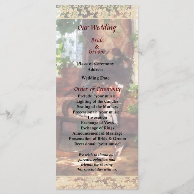 Rocking Chair in Victorian Parlour Wedding Program Programme (Front)