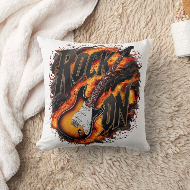 Rocking guitar amidst fiery flames at a concert cushion (Blanket)