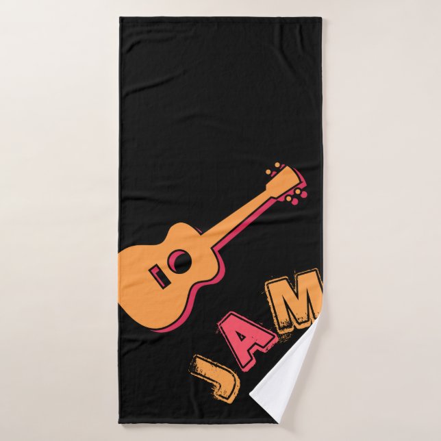 Rocking Guitar, Music Jam Style, Orange & Red Art Bath Towel (Bath Towel)