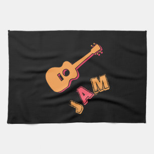 Rocking Guitar, Music Jam Style, Orange & Red Art Tea Towel
