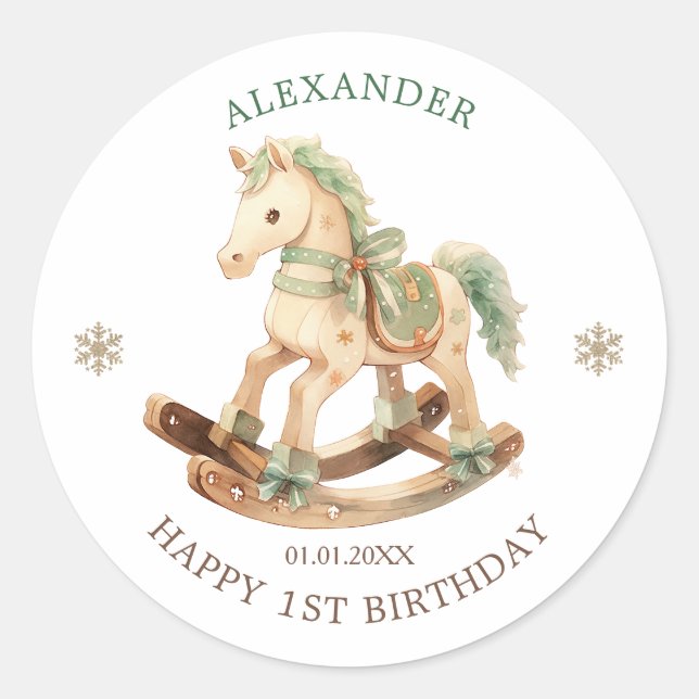 Rocking Horse Baby 1st Birthday Classic Round Sticker (Front)