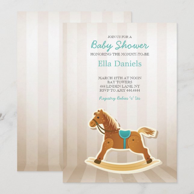 Rocking Horse Baby Shower Boy Invitation (Front/Back)