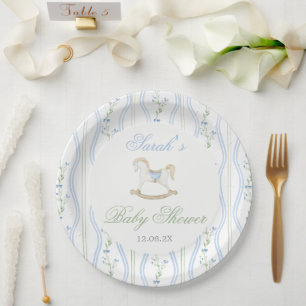 Rocking Horse Baby Shower Boy Paper Plate