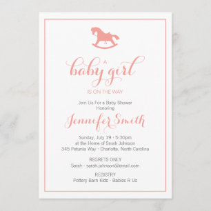 Rocking Horse Baby Shower Invitation Coral