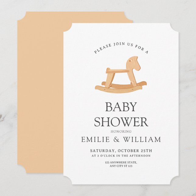 Rocking Horse Baby Shower Invitation, Minimalist  Invitation (Front/Back)