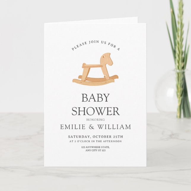 Rocking Horse Baby Shower Invitation, Minimalist  Invitation (Front)