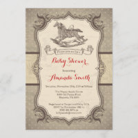 Rocking Horse Baby Shower Invitation Vintage Retro