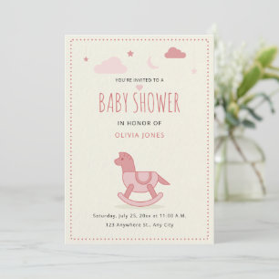 Rocking Horse Baby Shower Minimalist Baby Girl Invitation