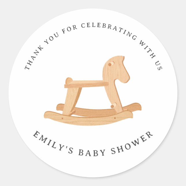 Rocking Horse Baby Shower Minimalist Gender Neutra Classic Round Sticker (Front)