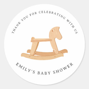 Rocking Horse Baby Shower Minimalist Gender Neutra Classic Round Sticker