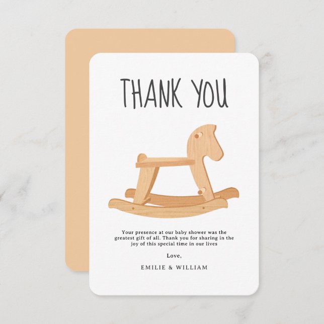Rocking Horse Baby Shower Minimalist Gender Neutra Thank You Card (Front/Back)