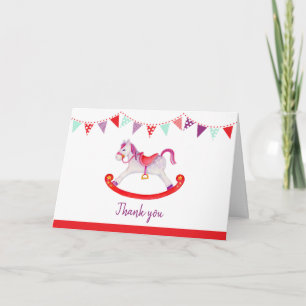 Rocking horse baby shower red purple thank you card
