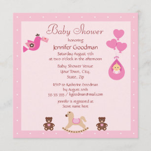 Rocking Horse & Bears Pink Baby Shower Invitation