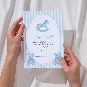 Rocking Horse Blue Baby Shower Diaper Raffle Enclosure Card