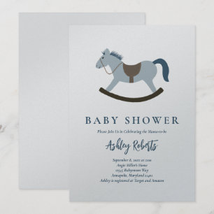 Rocking Horse Blue Baby Shower Invitation