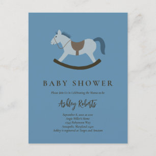 Rocking Horse Blue Baby Shower Invitation Postcard