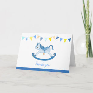 Rocking horse blue baby shower thank you card