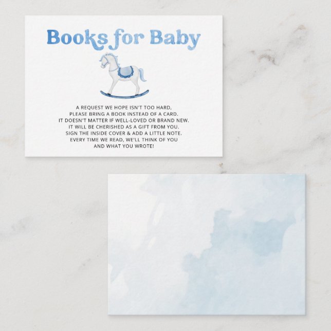 Rocking Horse Blue Boy Baby Shower Book Request Enclosure Card (Front/Back)