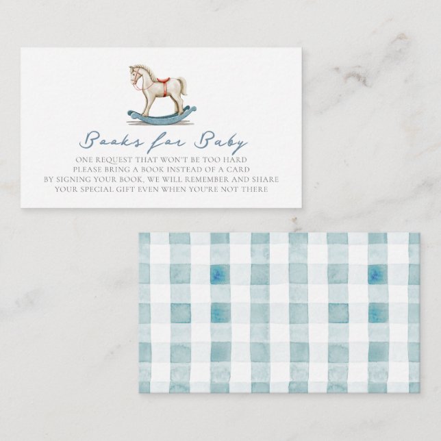 Rocking Horse Blue Boy Baby Shower Book Request Enclosure Card (Front/Back)