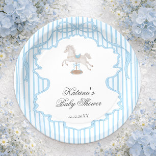 Rocking Horse Blue Boy Baby Shower Paper Plate