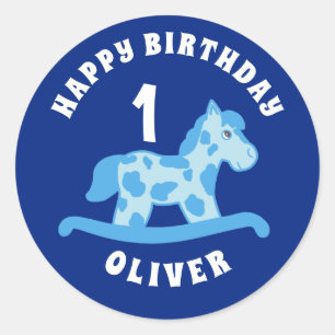 Rocking Horse Blue Boy Birthday Party Classic Round Sticker